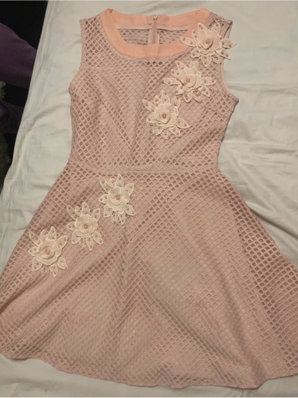 & Other Stories Pale Pink Floral Mesh Fit-and-Flare Dress